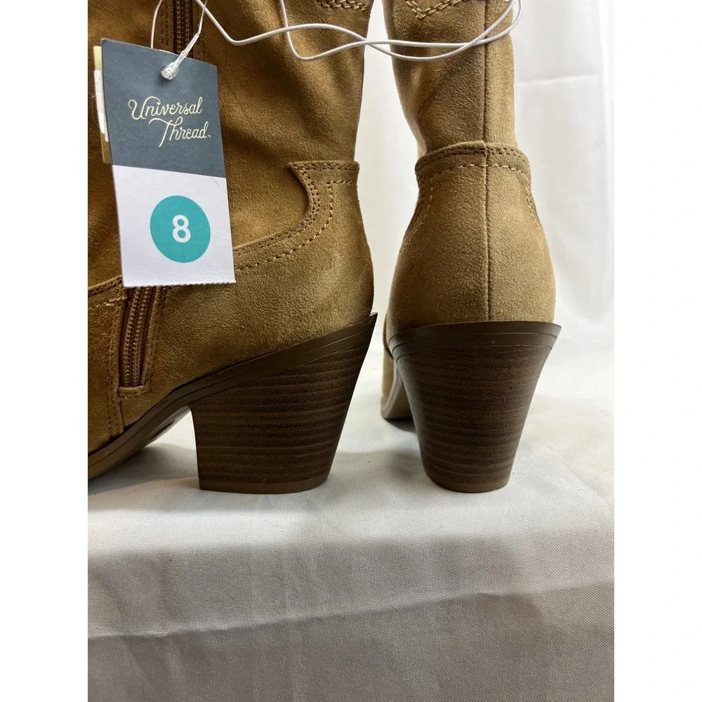 Universal Thread Womens Western Ankle Boots Tan Suede Pointed Toe Block Heel 8